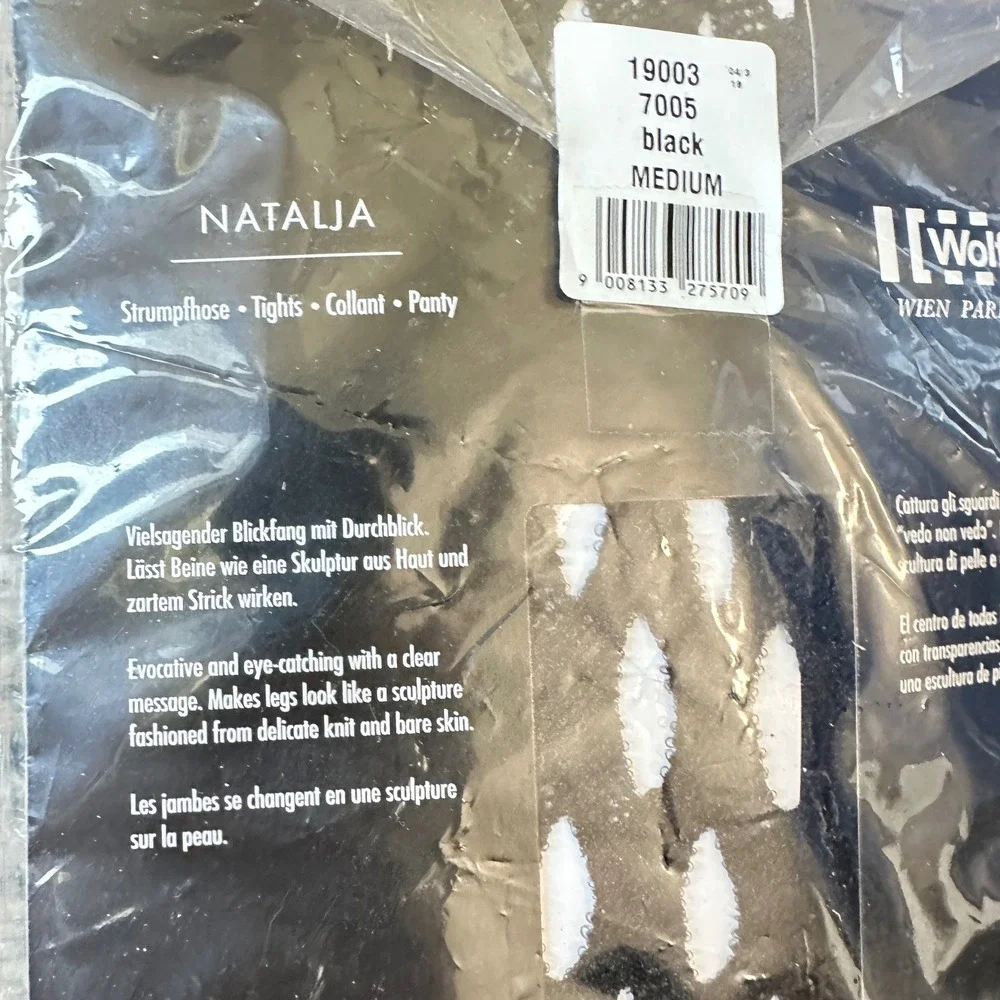 Wolford Natalja Tights Vintage Black Openwork Net Pattern Hosiery Size Medium